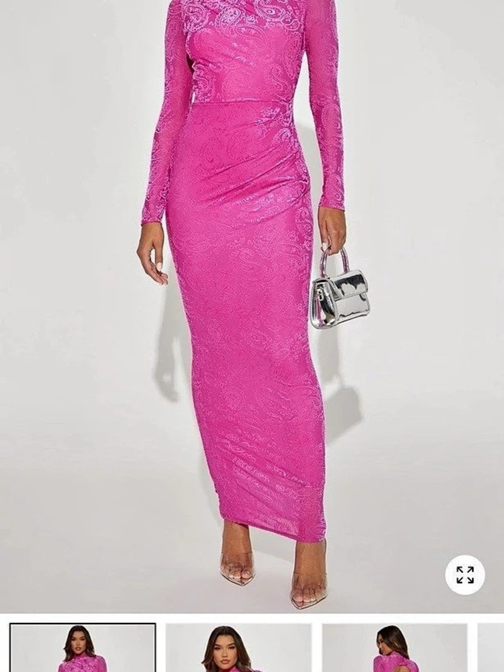 Fashion Nova Wild Side Mock Neck Maxi Dress Pink Paisley, never worn